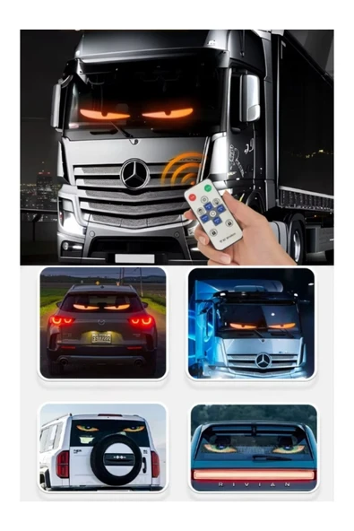 Animasyonlu 60+60cm 2'li Şeytan Led Gözler Araba Kamyon Otobüs Kumandalı Ön Cam Esnek Matrix Ekran - 2