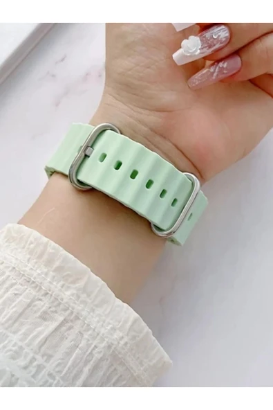Ocean Loop Yeşil Silikon Kordon 42,44,45,49mm Apple Watch Uyumlu 7,8,9,10,ultra Akıllı Saat Kordonu - 7