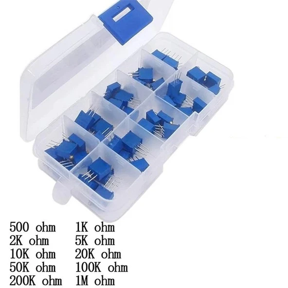 50 Adet 500R/1MR Çok Turlu Trimpot Potansiyometre Seti Dik 3296W 10 Çeşit Şeffaf Çantada - 5