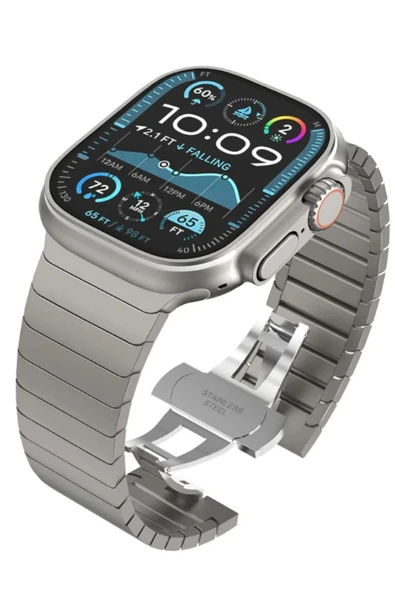 Apple Watch Uyumlu Paslanmaz Çelik Bilezik Akıllı Saat Kordonu 45-49mm Series 7, 8, 9, 10, SE, Ultra