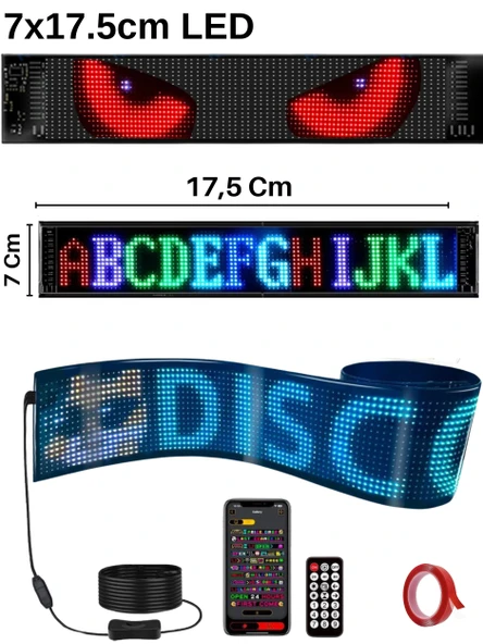 7x17.5cm Matrix Esnek LED Ekran Şeytan Gözler-Yazı-Gif Telefon Kontrollü Bluetooth Tabela Araba Kamyon Dükkan - 8