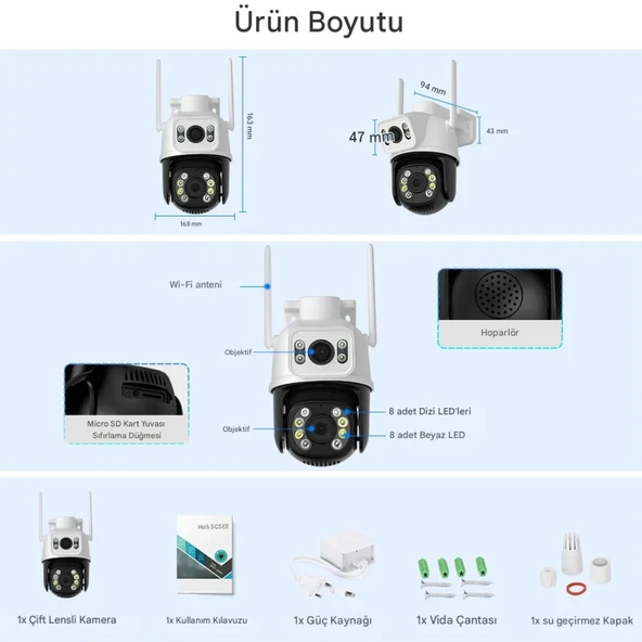 6MP Dual Lens Akıllı WiFi Güvenlik Kamerası Gece Görüşü Hareketli PTZ İnsan Takibi Sesli Alarm 3012 - 8