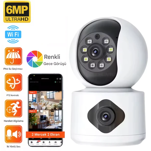 MPI AOİ Akıllı Kamera WiFi 6MP 2 Kameralı IP Güvenlik Kamerası Hareketli Bebek Odası Dış İç Kullanım