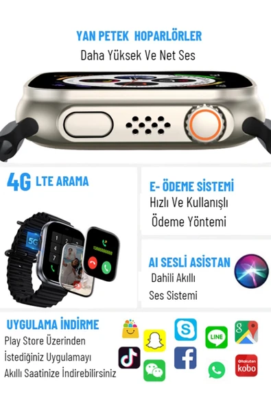Watch Ultra Kameralı 4g Sim Kartlı 32gb Akıllı Saat Çocuk Wi-fi Googleplay Iphone Huawei Uyumlu 8-9 - 8