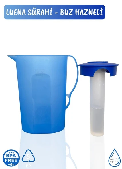Luena Sürahi PP-5 Kokusuz Sürahi Soğutuculu Mavi Sürahi Bpa Free 2,1 L - 4