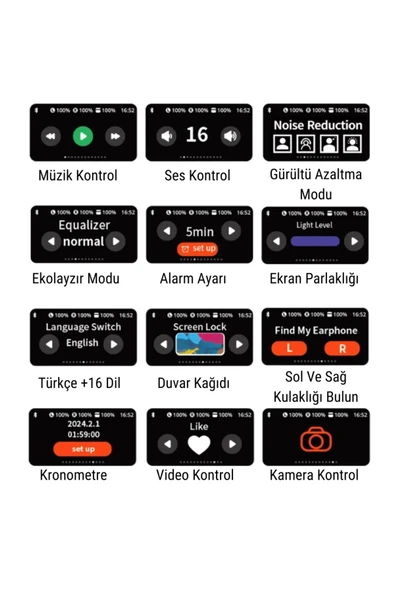 A12 Pro Tws ANC Beyaz 1.3 İnc Ekranlı Kulak İçi Akıllı Bluetooth Kulaklık İphone Huawei Uyumlu - 4