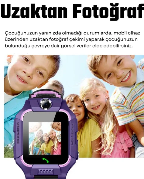 Watch Kameralı GPS Takipli Akıllı Çocuk Saati SIM Kartlı Ortam Dinleme iPhone Huawei Android iOS 8 9 Mor - 5
