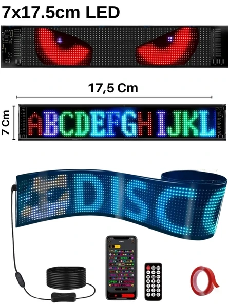 19x176cm Matrix Esnek LED Ekran Şeytan Gözler-Yazı Bluetooth Telefon Kontrollü Araba-Dükkan-Kamyon - 10