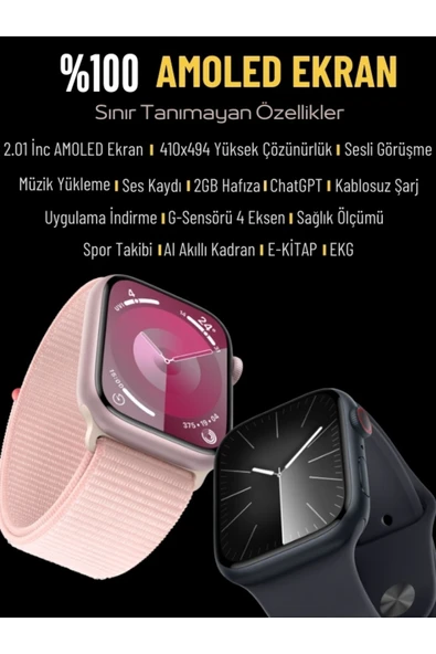 Watch 9 Gri HK9 Pro Plus Akıllı Saat - AMOLED Ekran, Sesli Görüşme, iPhone & Huawei Uyumlu 8-10 - 4