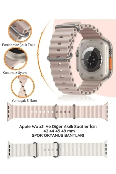 Ocean Loop Beyaz Silikon Kordon 42,44,45,49mm Watch Uyumlu 7,8,9,10,ultra Akıllı Saat Kordonu - 5