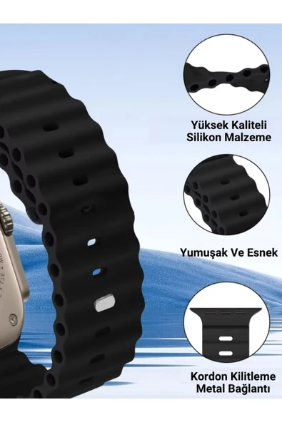 Ocean Loop Kırmızı Silikon Kordon 42,44,45,49mm Apple Watch Uyumlu 7,8,9,10,ultra Akıllı Saat Kordon - 6