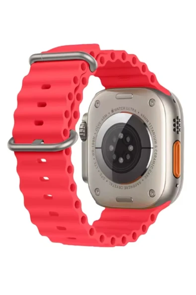 Ocean Loop Kırmızı Silikon Kordon 42,44,45,49mm Apple Watch Uyumlu 7,8,9,10,ultra Akıllı Saat Kordon