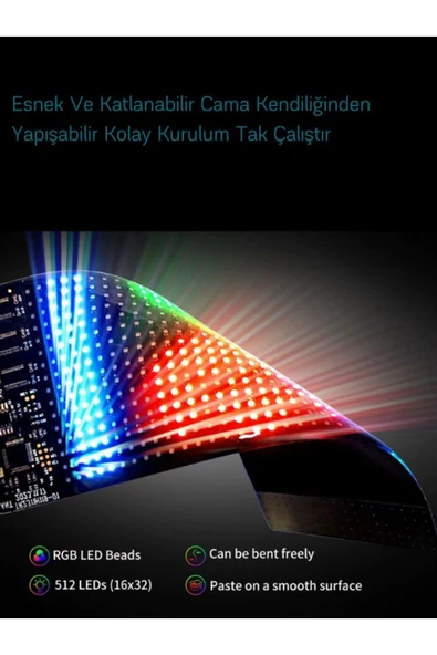 12x59.5cm Matrix Esnek LED Ekran Şeytan Gözler-Yazı-Gif  Telefon Kontrollü Bluetooth Tabela Araba Kamyon Dükkan - 12