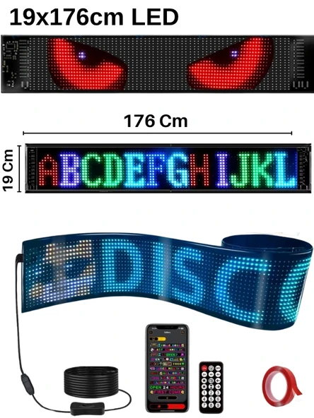 19x176cm Matrix Esnek LED Ekran Şeytan Gözler-Yazı Bluetooth Telefon Kontrollü Araba-Dükkan-Kamyon - 7