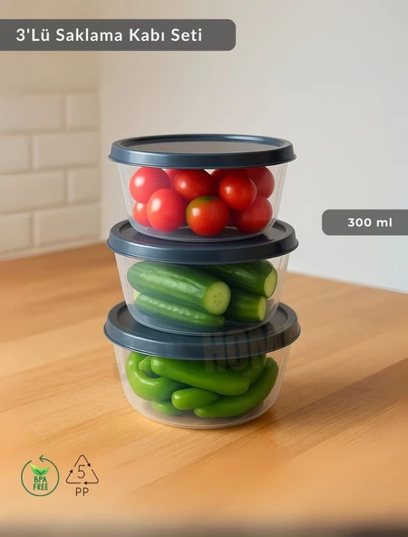 Yuvarlak 3'Lü Saklama Kabı Bpa Free Derin Dondurucu için Uygun Beslenme Kabı 300 ml