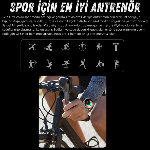 Yeni Spor Watch GT3 MAX Siyah Akıllı Saat 1.45 İnç 46mm NFC/Sesli Arama Huawei iPhone Uyumlu 8,9,10 - 7