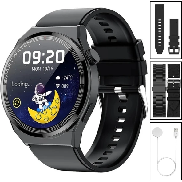 Watch GT3 Akıllı Saat 46mm Siyah Yuvarlak Kasa, Sesli Görüşme, Android, Huawei,iPhone Uyumlu 8,9,10