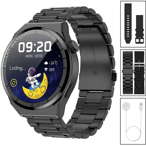 Watch GT3 Akıllı Saat 46mm Siyah Yuvarlak Kasa, Sesli Görüşme, Android, Huawei,iPhone Uyumlu 8,9,10