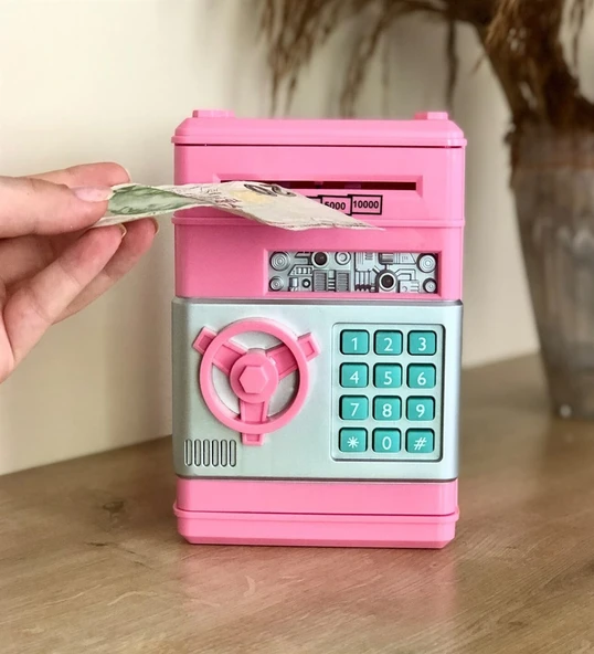 Kumbara Şifreli Atm Kasa Para Yutan Kumbara Şifreli Pembe