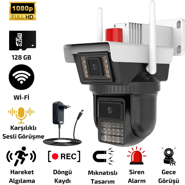 3040 Wifi 6mp Dual Lens Ip Güvenlik Kamerası 256 GB| Hareketli Kablosuz, Gece Görüşü, Kişi Takibi, Türkçe Sesli Görüşme Dış iç Kamera O-Kam