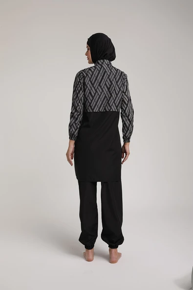 Chelly Kadın Dijital Desenli Fermuarlı Tam Kapalı Tesettür Mayo T 5440 - 5