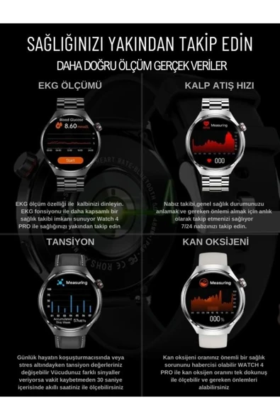 Watch 4 Pro HW16 MAX Gümüş 46mm Klasik Erkek Akıllı Saat – AMOLED Ekran Sesli Görüşme iPhone Android -Huawei Uyumlu Howear - Resim 5