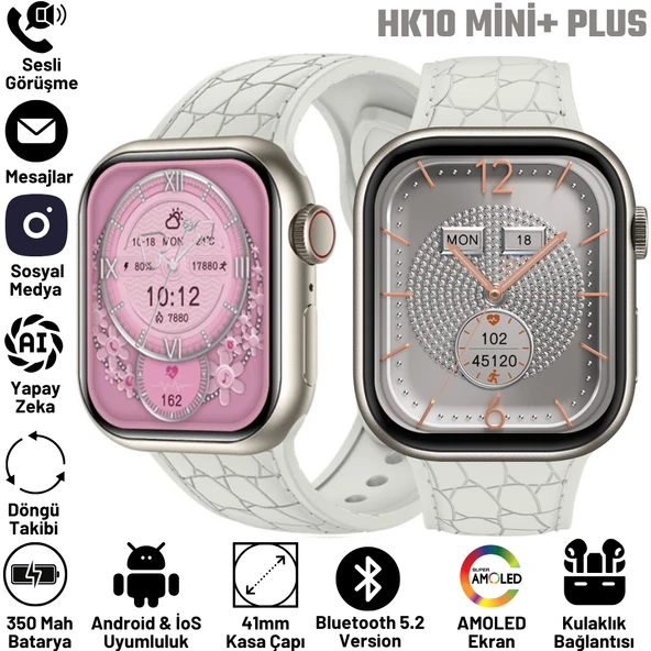 Watch HK 10 + Mini Plus Uzay Gri AMOLED Ekranlı Akıllı Saat 41mm, 2GB Depolama, iPhone & Huawei Uyumlu 8,9,10