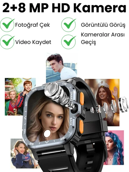 Watch PG Ultra Gümüş 4G LTE 16GB Sim Kartlı Kameralı Akıllı Saat Wi-Fi Çocuk Huawei İphone Uyumlu 8,9,10 - 4