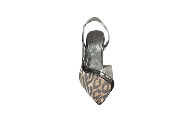 Ventes 7632504Z 10 cm Topuk Boyu Sivri Burun Önü Şeffaf Leopar Detaylı Kadın Şık Topuklu Ayakkabı - 3