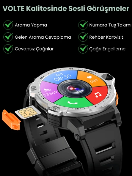 Watch PG Siyah 4G LTE Yuvarlak Akıllı Saat 16GB SIM Kartlı Kameralı WiFi Çocuk Huawei iPhone Uyumlu 8 9 10 - 4