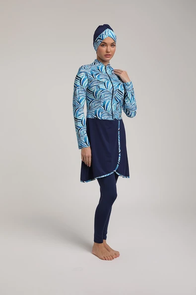 Chelly Kadın Likralı Dijital Desenli Pareolu Tam Kapalı Tesettür Mayo S 5270 - 2