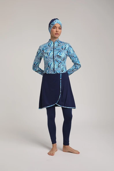 Chelly Kadın Likralı Dijital Desenli Pareolu Tam Kapalı Tesettür Mayo S 5270 - 5