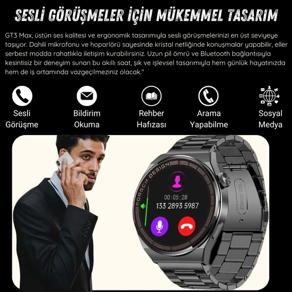 Yeni Spor Watch GT3 MAX Siyah Akıllı Saat 1.45 İnç 46mm NFC/Sesli Arama Huawei iPhone Uyumlu 8,9,10 - 3