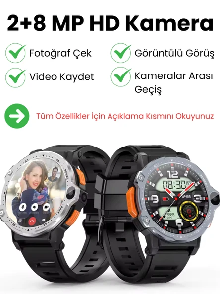 Watch PG Gümüş 4G LTE Yuvarlak Akıllı Saat 16GB SIM Kartlı Kameralı WiFi Çocuk Huawei iPhone Uyumlu 8 9 10 - 2