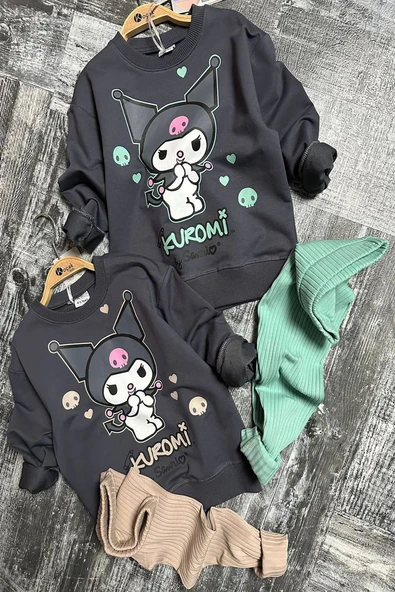 Yeni Sezon Kuromi Desenli Füme Renk Kız Çocuk Taytlı Takım - 3