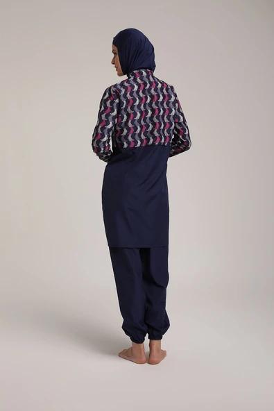 Chelly Kadın Dijital Desenli Fermuarlı Tam Kapalı Tesettür Mayo T 5440 - 12