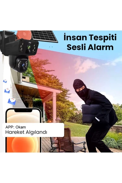 O-KAM 4G Sim Kartlı Kablosuz Güvenlik Kamerası | 6 MP Full HD, Gece Görüşlü ve Güneş Panelli 128GB Solar Kamera -3915 - 15