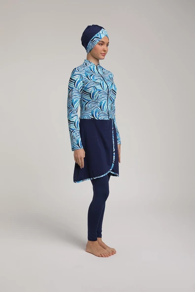 Chelly Kadın Likralı Dijital Desenli Pareolu Tam Kapalı Tesettür Mayo S 5270 - 4