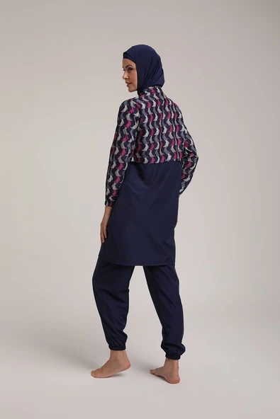Chelly Kadın Dijital Desenli Fermuarlı Tam Kapalı Tesettür Mayo T 5440 - 10
