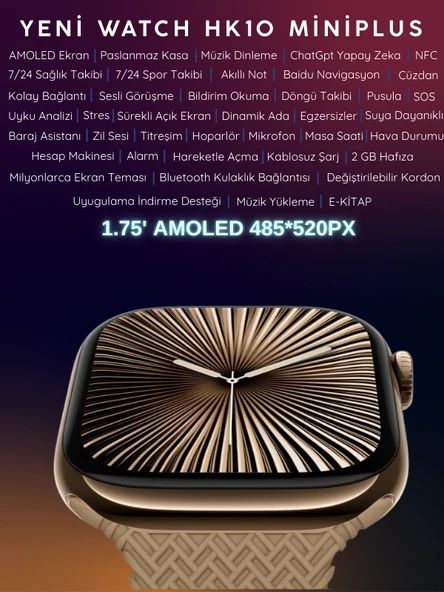 Watch HK 10 + Mini Plus Siyah AMOLED Ekranlı Akıllı Saat 41mm, 2GB Depolama, iPhone & Huawei Uyumlu 8,9,10 - 2