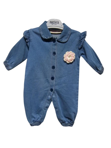 ÇİÇEKLİ JEANS PATİKSİZ KIZ TULUM