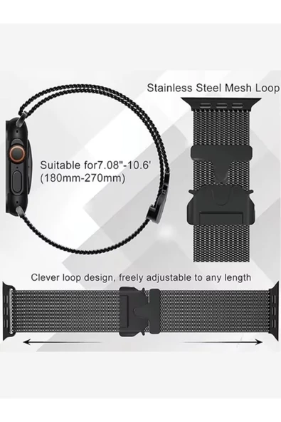 Apple Watch Uyumlu Milano Örgü Loop Paslanmaz Çelik Kordon (42mm-45mm-49mm) - Manyetik Toka Ultra/SE/7/8/9/10 - 5