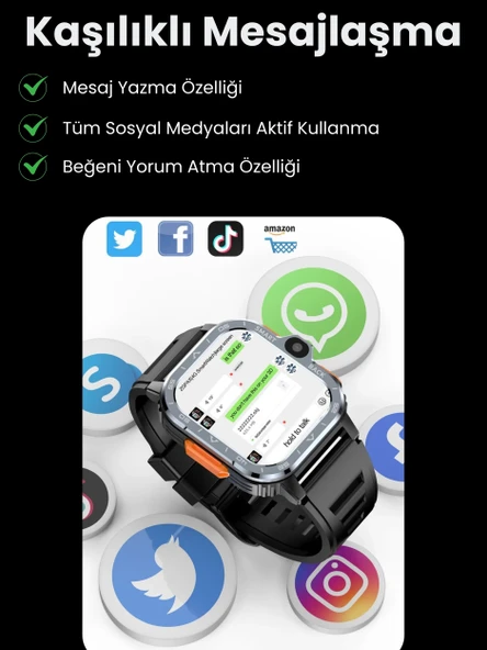 Watch PG Ultra Gümüş 4G LTE 16GB Sim Kartlı Kameralı Akıllı Saat Wi-Fi Çocuk Huawei İphone Uyumlu 8,9,10 - 6