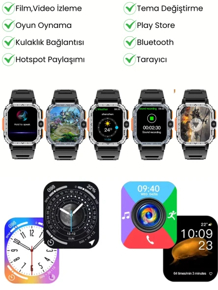 Watch PG Ultra Siyah 4G LTE 16GB Sim Kartlı Kameralı Akıllı Saat Wi-Fi Çocuk Huawei İphone Uyumlu 8-9-10 - 9