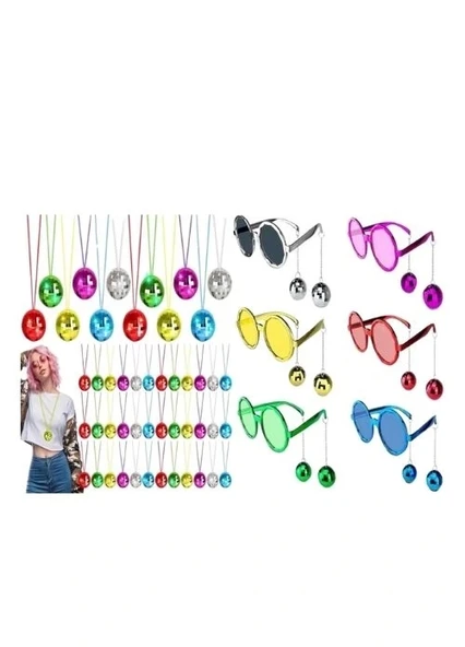 Nessiworld 12 Parça Renkli Disko Toplu Retro Parti Seti – 6 Kolye + 6 Gözlük