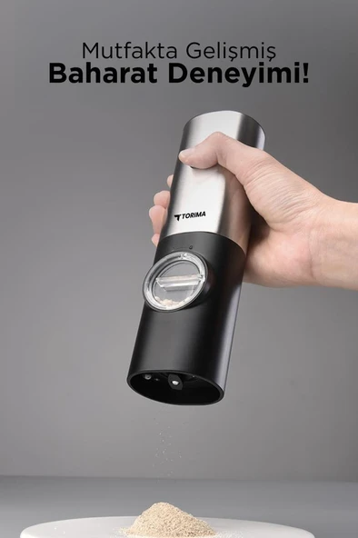 Torima KYMQ-16-BS Siyah Pilli Işıklı Otomatik Yeni Nesil Tuz Karabiber Değirmeni Baharat Öğütücü - 5