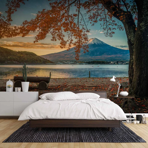 Sahil, Ağaç ve Dağ Manzaralı Duvar Kağıdı Baskı - Resim 2