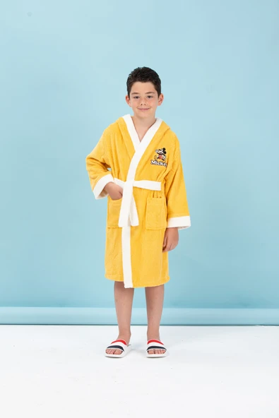 Özdilek Mickey Mouse Happy Nakışlı Disney Lisanslı Kapüşonlu Çocuk Bornozu - Resim 4