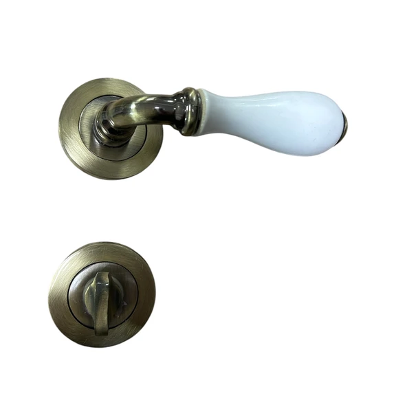 Dooraks Rozetli Porselen Kapı Kolu Antik Sarı Wc