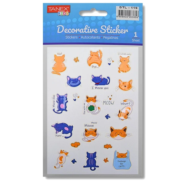 Tanex Kids Sticker Sevimli Kedi 25 Parça (STL-119)